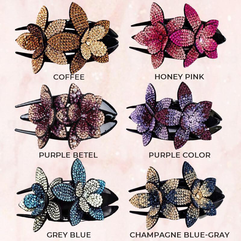 (Buy 2 Get 1 Free)Rhinestone Double Flower Hair Clip