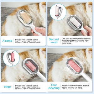 Double Sided Pet Cleaning Hair Removal Comb Long Hair Cat Dog Grooming Brush with 100Pcs Cotton Tissue Kitten Brush Pet Supplies