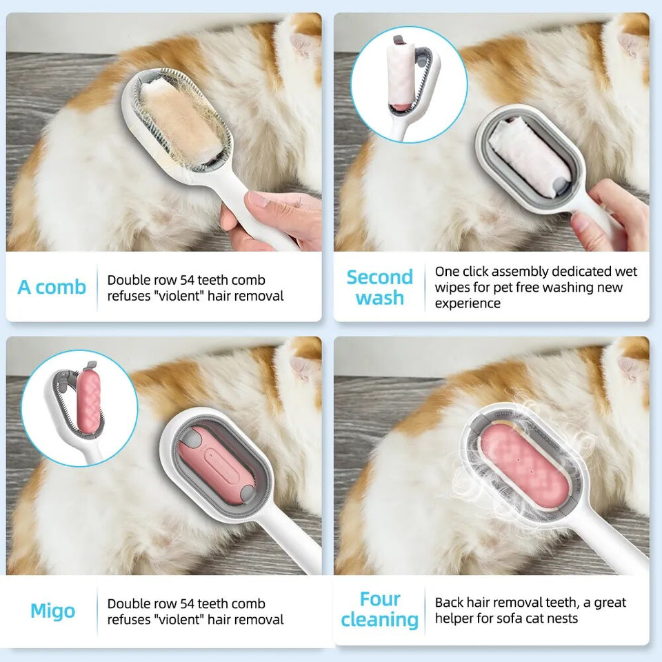 Double Sided Pet Cleaning Hair Removal Comb Long Hair Cat Dog Grooming Brush with 100Pcs Cotton Tissue Kitten Brush Pet Supplies