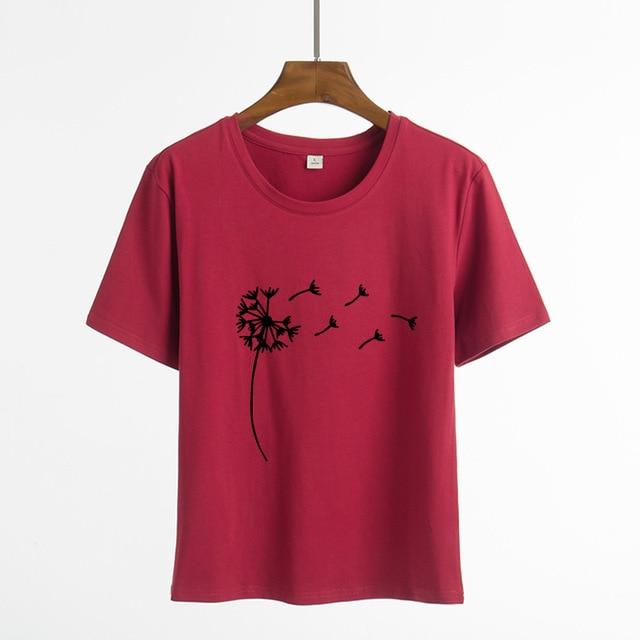 Summer Wildflower Dandelion Print Women tshirt