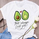 Women Graphic Avocado Cat Printing Cartoon Fruit Clothes Floral  T Shirt