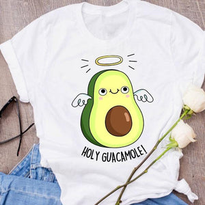Women Graphic Avocado Cat Printing Cartoon Fruit Clothes Floral  T Shirt