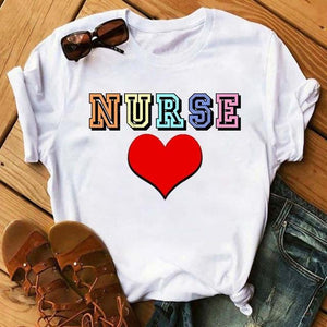 Women T-shirt Heart Pill Graphic Tees Casual Nurse T Shirt