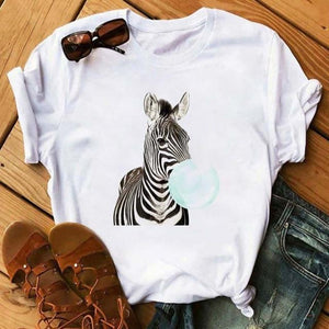 Summer Giraffe Print T Shirts 2020 New for Women Cartoon Casual T-shirt