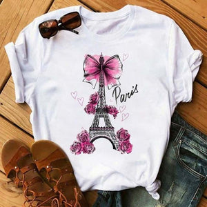 New Summer Korean Clothes Women Fashion Eiffel Tower T-shirt
