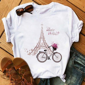 New Summer Korean Clothes Women Fashion Eiffel Tower T-shirt