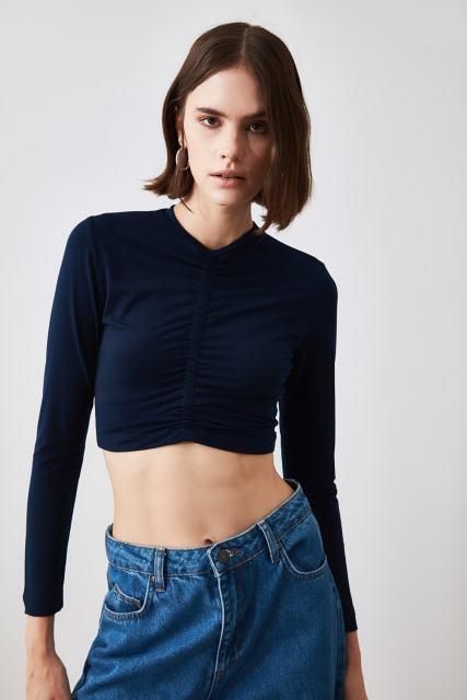ŞERBETS 2020 Gathered Crop Knitted Blouse