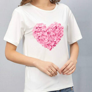 Heart Print T Shirt Women Short Sleeve O Neck Loose Tshirt