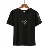 Heart Print T Shirt Women Short Sleeve O Neck Loose Tshirt