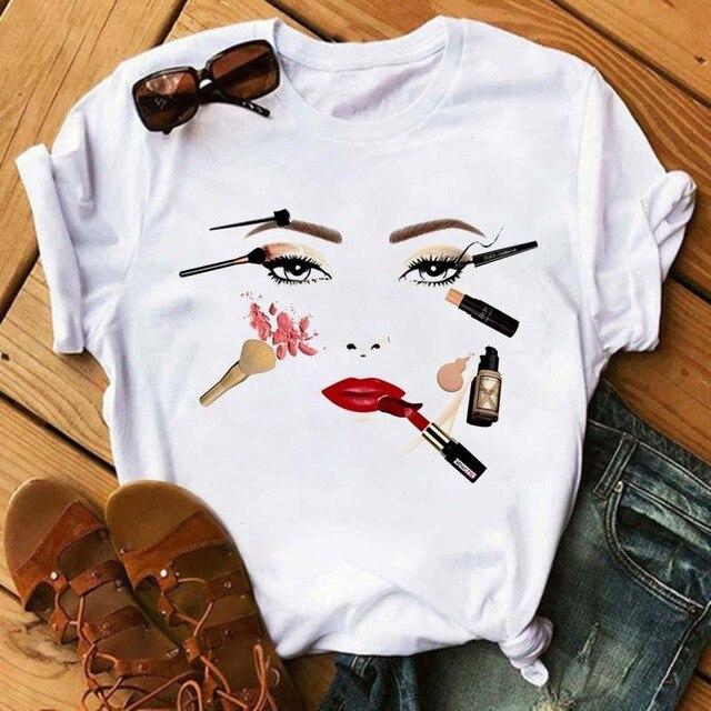 New Fashion Eyelash and Lips Women T-shirt Cartoon Graphic Printed
