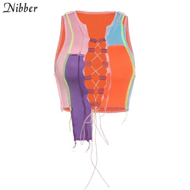 Nibber Sexy Bandage Cut Out Hole Crop Tops Women‘ s Camis 2021 Summer Y2K Punk Style Ribbed Knitting Tank Top Club Wear Mujer