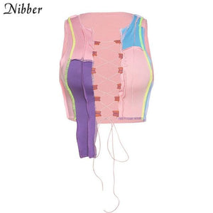 Nibber Sexy Bandage Cut Out Hole Crop Tops Women‘ s Camis 2021 Summer Y2K Punk Style Ribbed Knitting Tank Top Club Wear Mujer