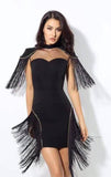 High Quality Black Tassel Mini Rayon Bandage Dress Night Club Party Bodycon Dress