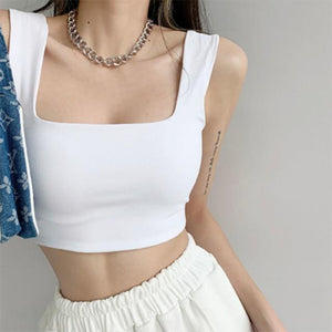 Camisole Stretch Square-Neck Cotton Women's Short Crop Top Slim Sports Outer Wear Bottoming Shirt футболка женский Ropa Mujer
