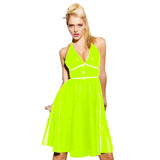 23 Colors Summer Ladies Sleeveless Deep V-neck Dress A-Line Pleated Knee-Length Dress Elegant Glossy PVC Club Party Midi Robe
