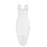 Spaghetti Strap V Neck Sexy White Lace Dress Women Summer Knee Length Hollow Out Party Dress Night 2019 Dresses Vestidos